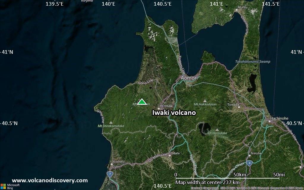 Satellite/aerial-type map of Iwaki volcano (local scale medium)