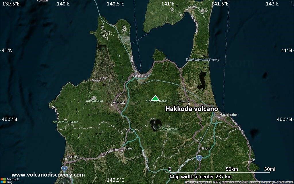 Satellite/aerial-type map of Hakkoda volcano (local scale medium)