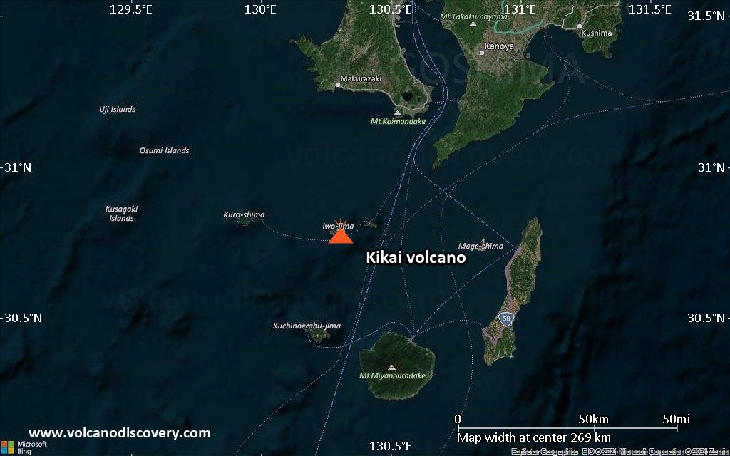 Satellite/aerial-type map of Kikai volcano (local scale medium)