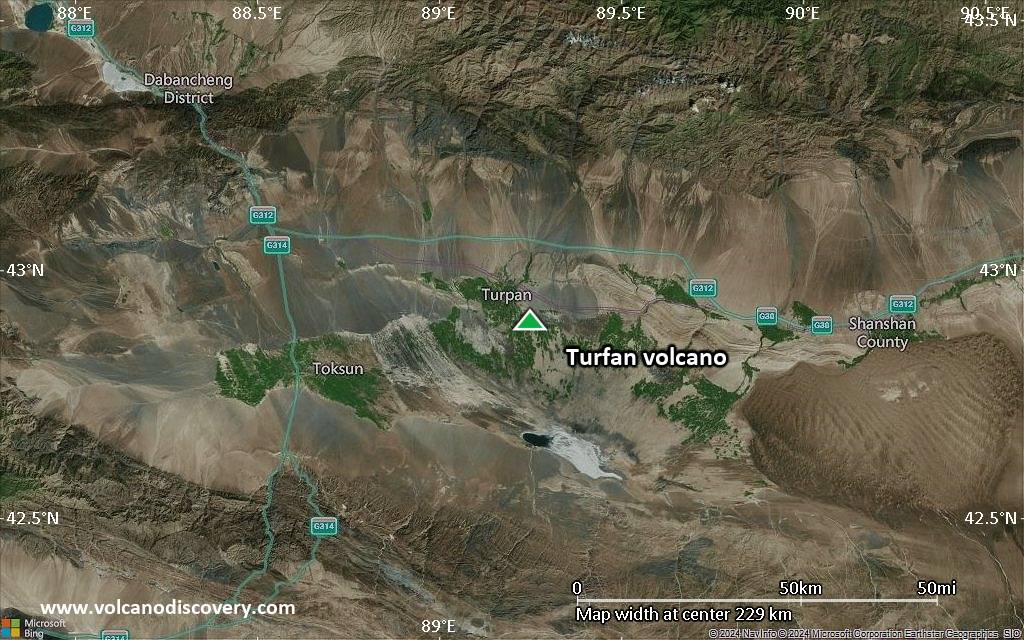 Satellite/aerial-type map of Turfan volcano (local scale medium)