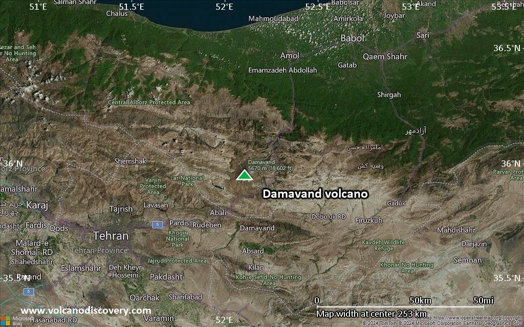 Satellite/aerial-type map of Damavand volcano (local scale medium)