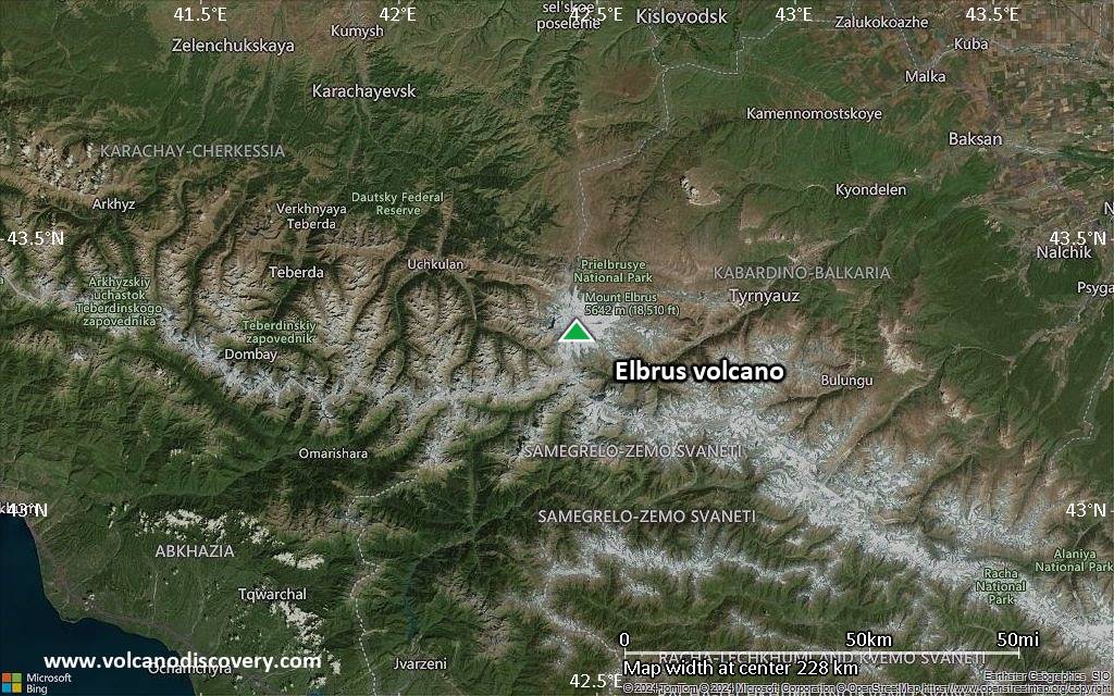 Satellite/aerial-type map of Elbrus volcano (local scale medium)