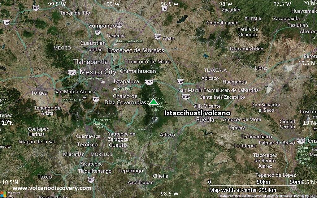 Satellite/aerial-type map of Iztaccíhuatl volcano (local scale medium)