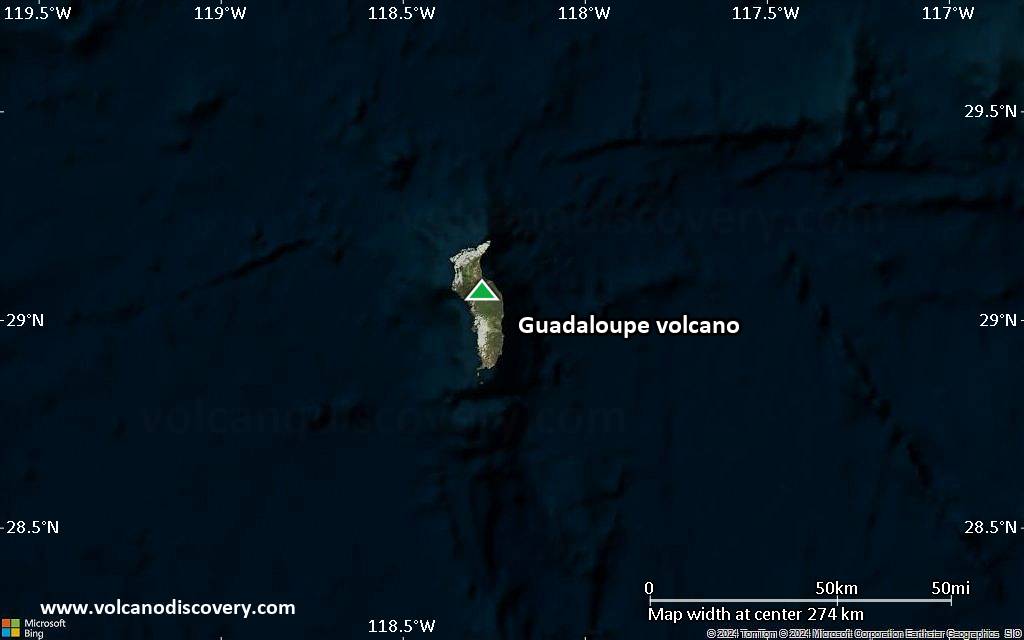 Satellite/aerial-type map of Guadaloupe volcano (local scale medium)
