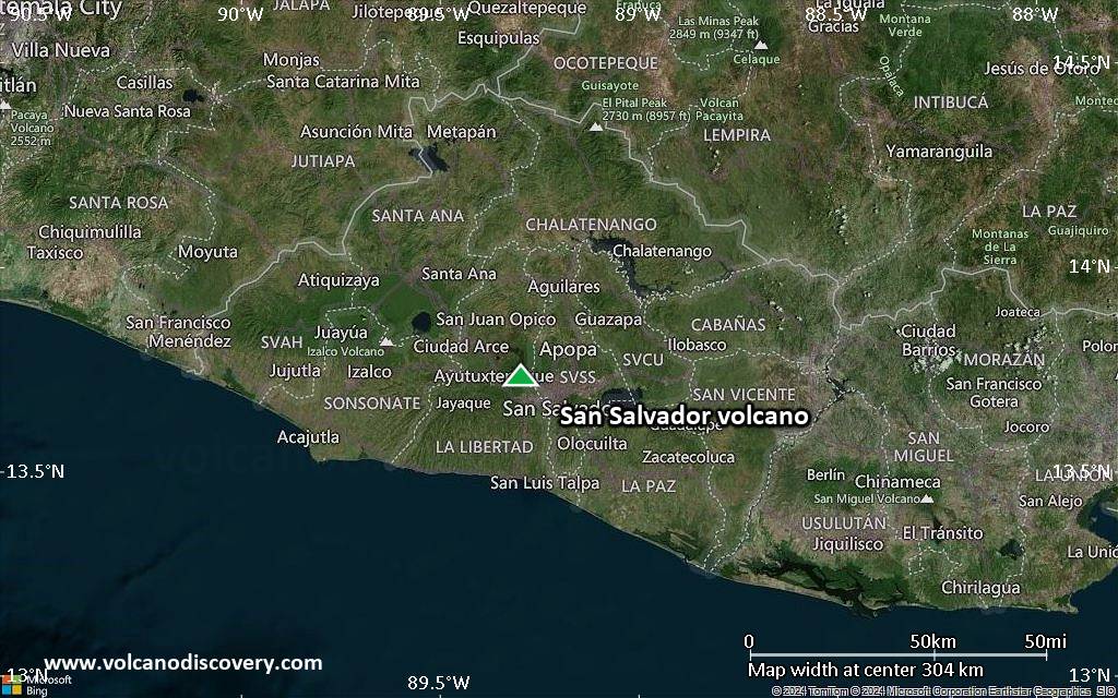 Satellite/aerial-type map of San Salvador volcano (local scale medium)