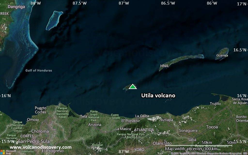 Satellite/aerial-type map of Utila volcano (local scale medium)