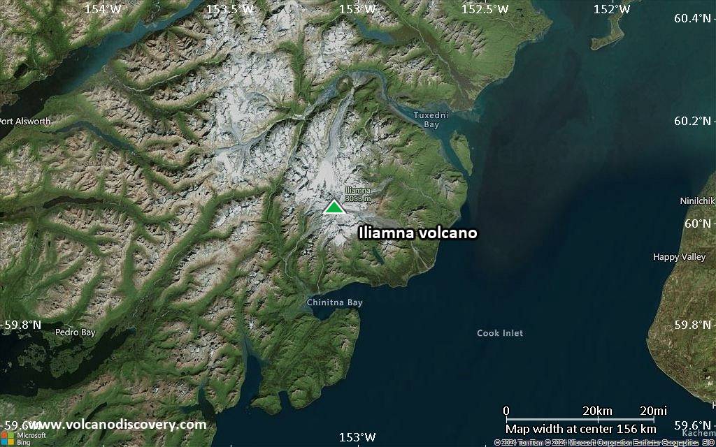 Satellite/aerial-type map of Iliamna volcano (local scale medium)