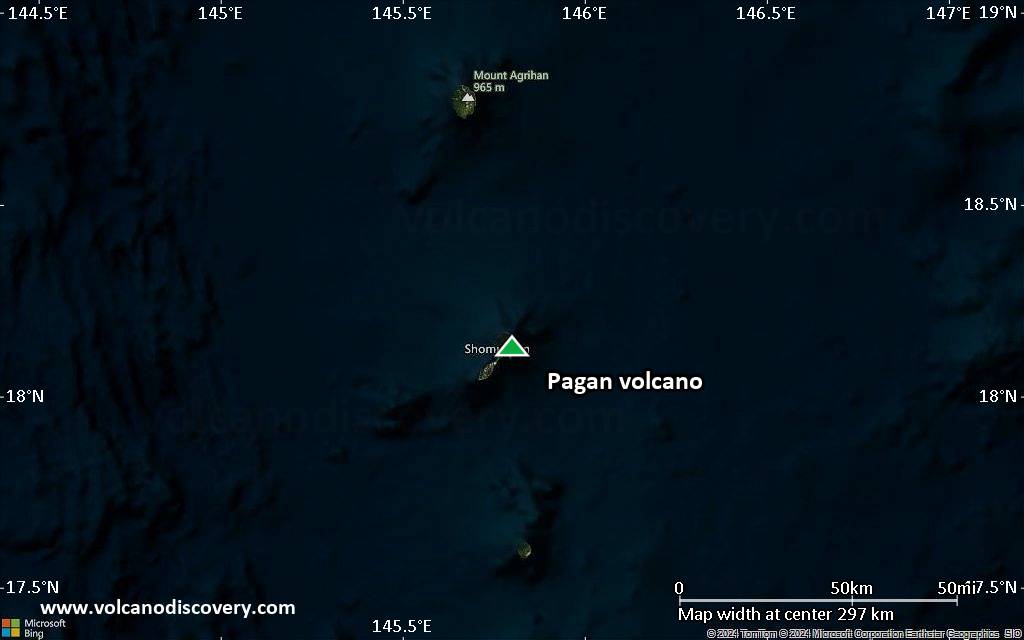 Satellite/aerial-type map of Pagan volcano (local scale medium)