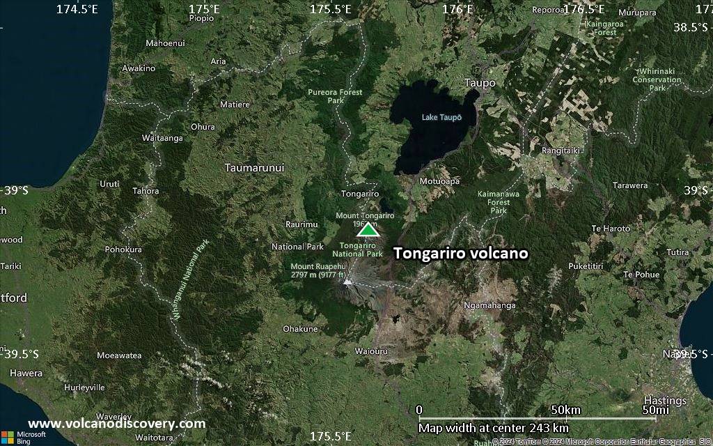 Satellite/aerial-type map of Tongariro volcano (local scale medium)