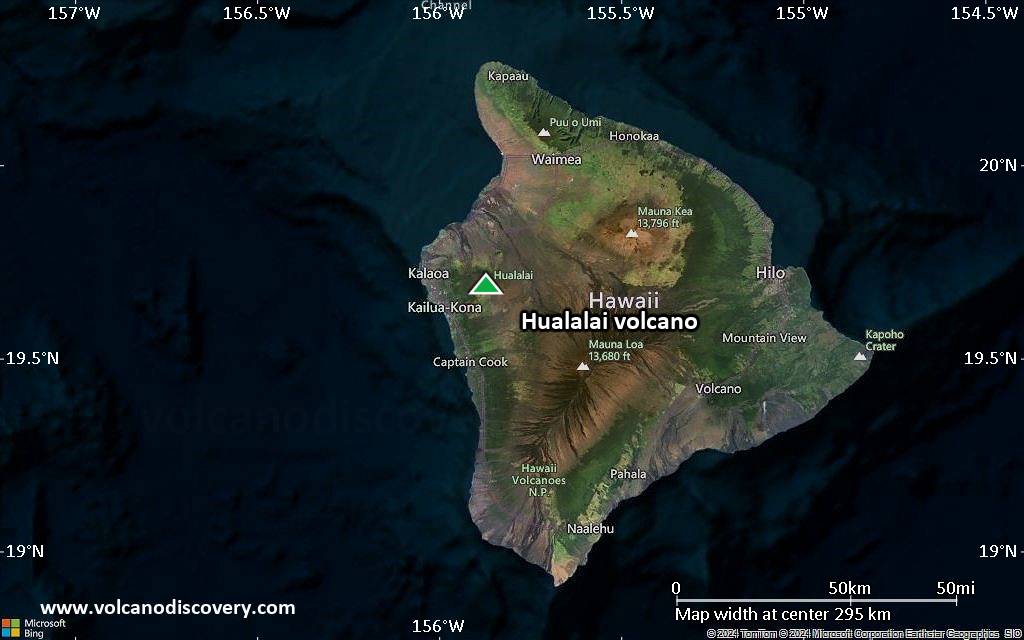 Satellite/aerial-type map of Hualalai volcano (local scale medium)