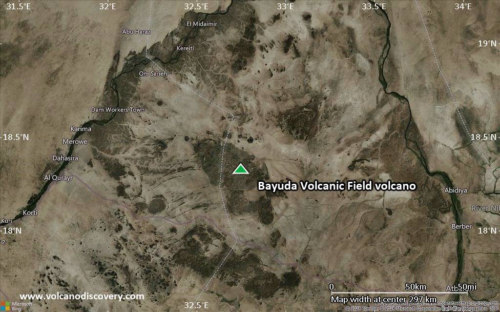 Satellite/aerial-type map of Bayuda Volcanic Field volcano (local scale medium)