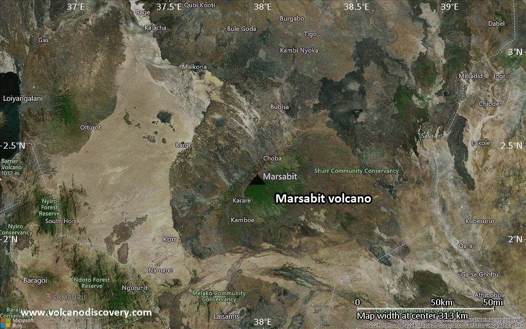 Satellite/aerial-type map of Marsabit volcano (local scale medium)