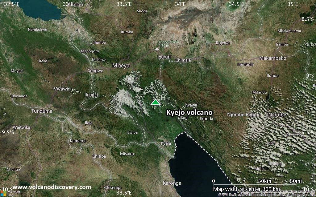 Satellite/aerial-type map of Kyejo volcano (local scale medium)