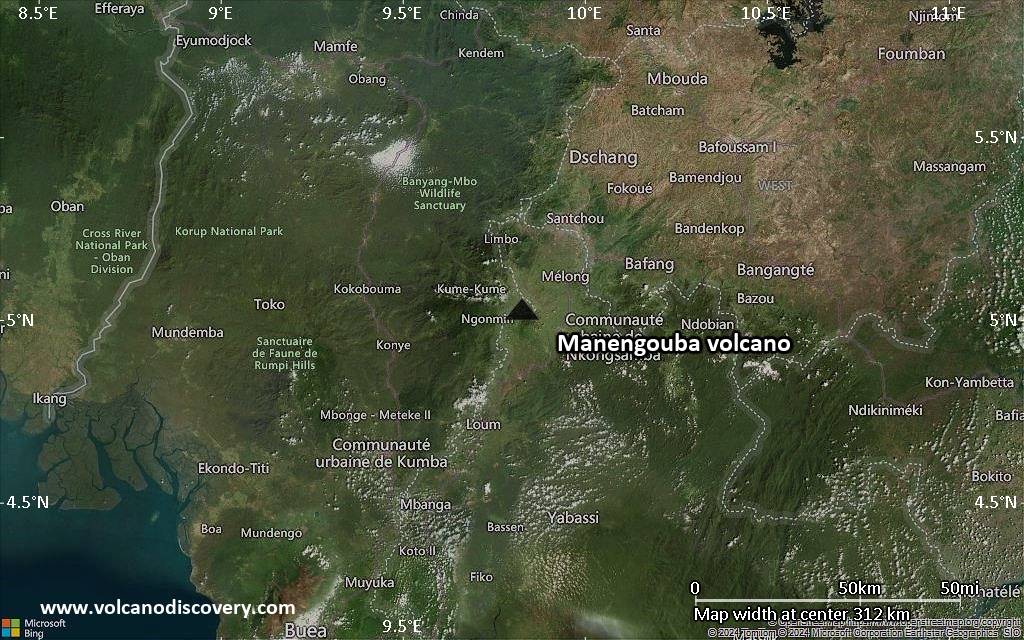 Satellite/aerial-type map of Manengouba volcano (local scale medium)
