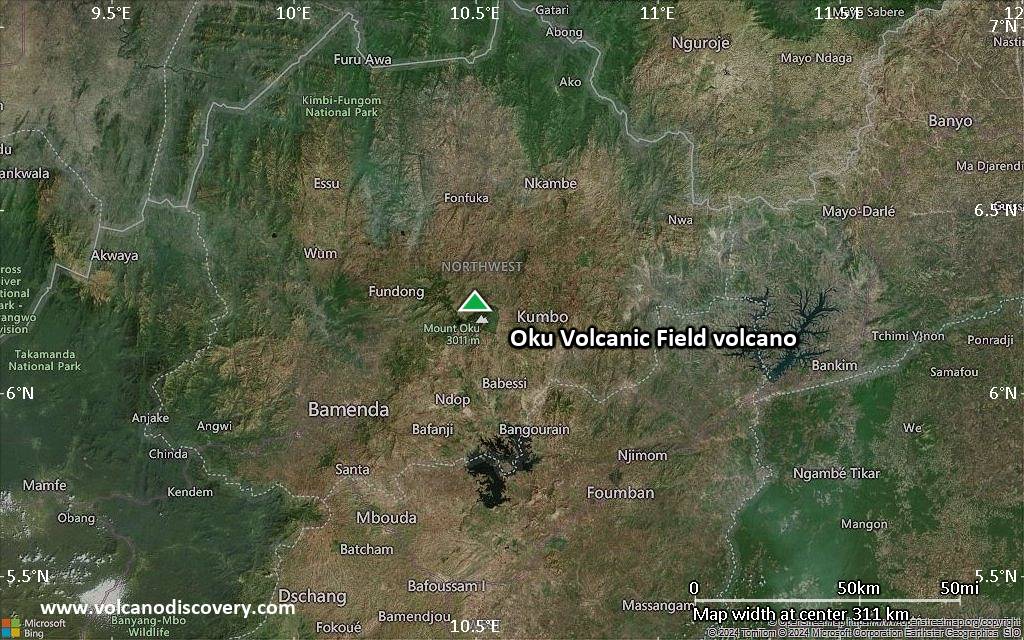 Satellite/aerial-type map of Oku Volcanic Field volcano (local scale medium)