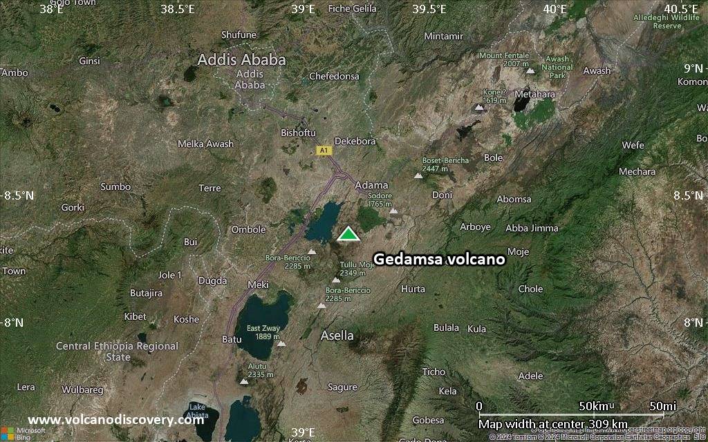 Satellite/aerial-type map of Gedamsa volcano (local scale medium)