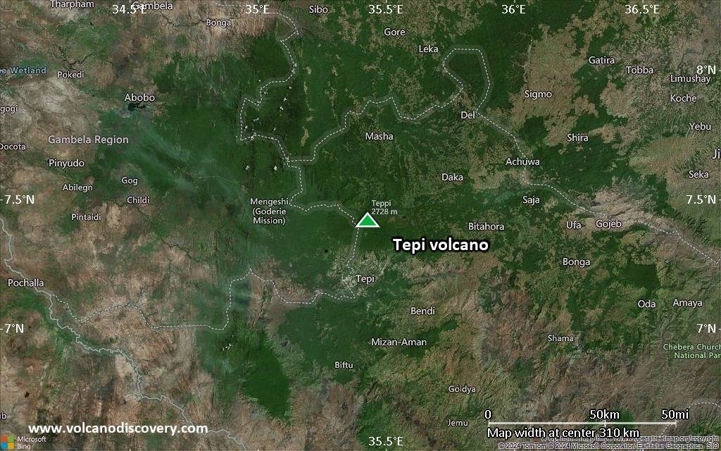 Satellite/aerial-type map of Tepi volcano (local scale medium)