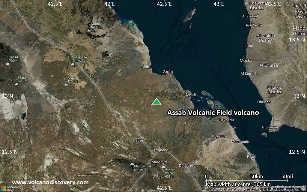 Satellite/aerial-type map of Assab Volcanic Field volcano (local scale medium)