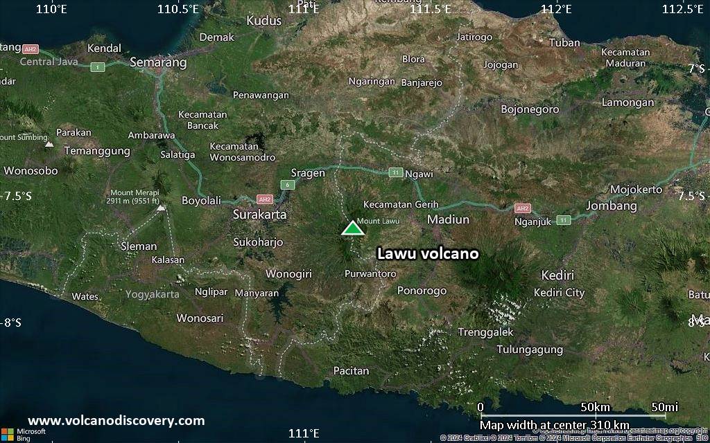 Satellite/aerial-type map of Lawu volcano (local scale medium)
