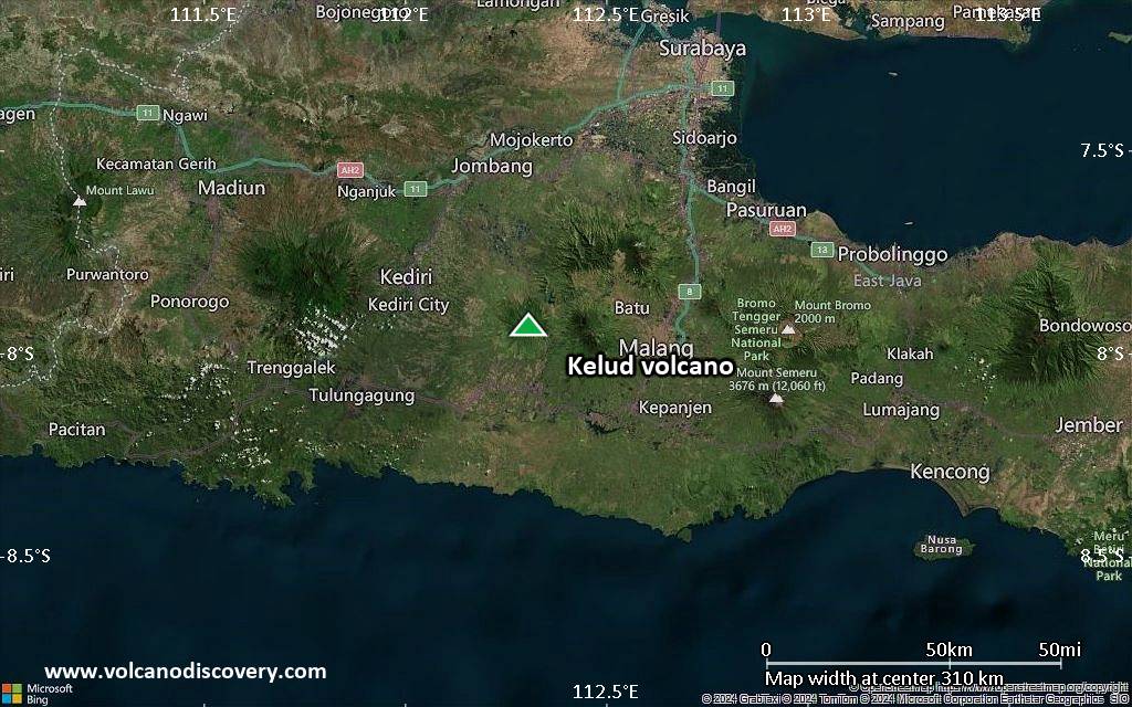 Satellite/aerial-type map of Kelud volcano (local scale medium)