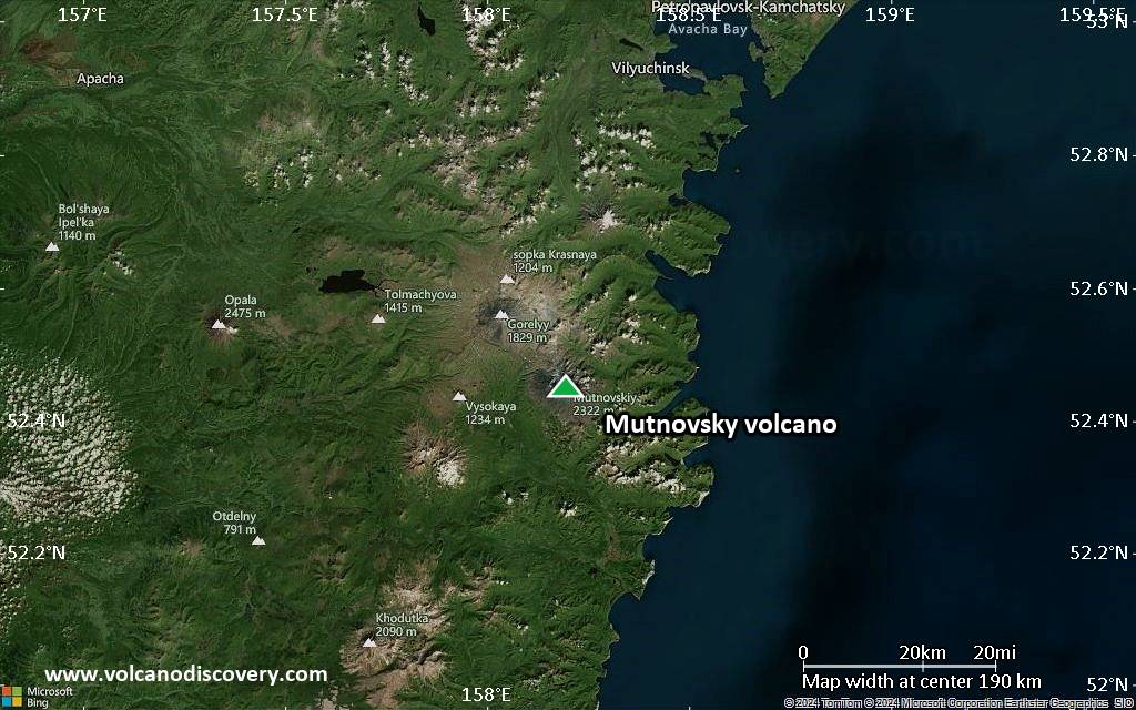 Satellite/aerial-type map of Mutnovsky volcano (local scale medium)