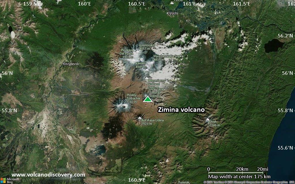 Satellite/aerial-type map of Zimina volcano (local scale medium)