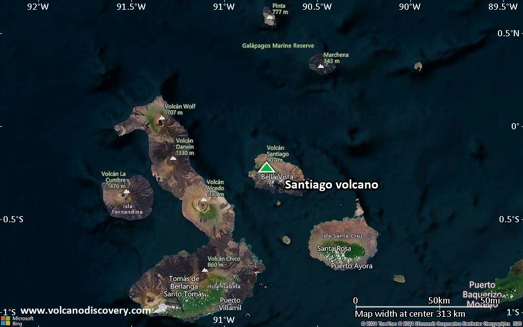 Satellite/aerial-type map of Santiago volcano (local scale medium)
