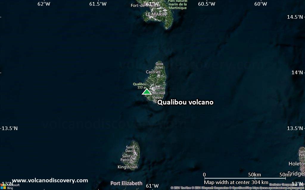 Satellite/aerial-type map of Qualibou volcano (local scale medium)