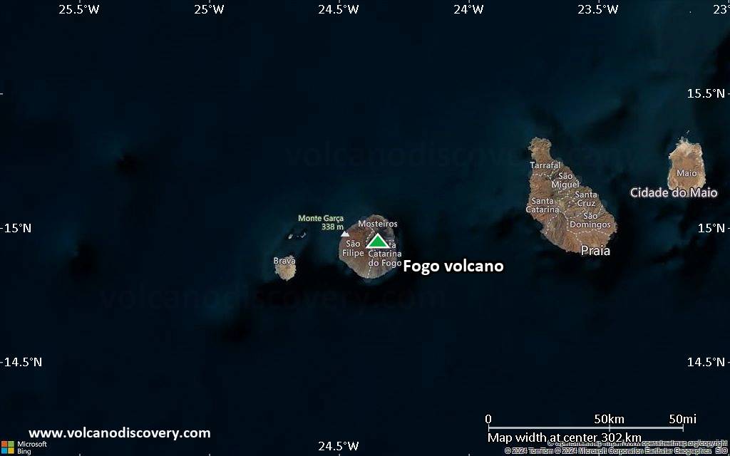 Satellite/aerial-type map of Fogo volcano (local scale medium)
