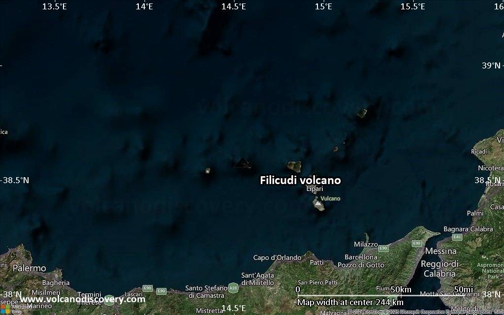 Satellite/aerial-type map of Filicudi volcano (local scale medium)