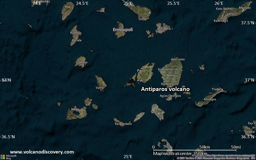 Satellite/aerial-type map of Antiparos volcano (local scale medium)