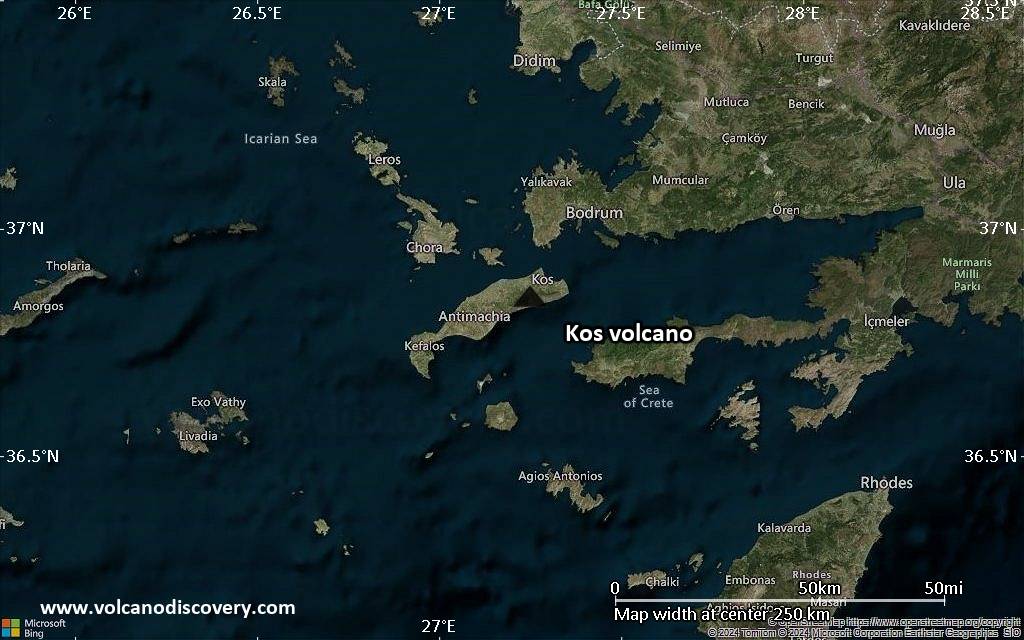 Satellite/aerial-type map of Kos volcano (local scale medium)