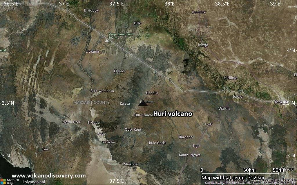 Satellite/aerial-type map of Huri volcano (local scale medium)