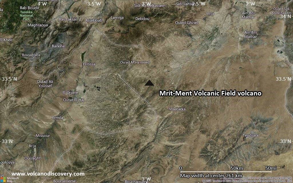 Satellite/aerial-type map of Mrit-Ment Volcanic Field volcano (local scale medium)