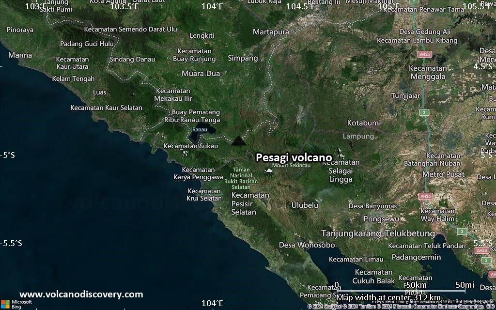 Satellite/aerial-type map of Pesagi volcano (local scale medium)