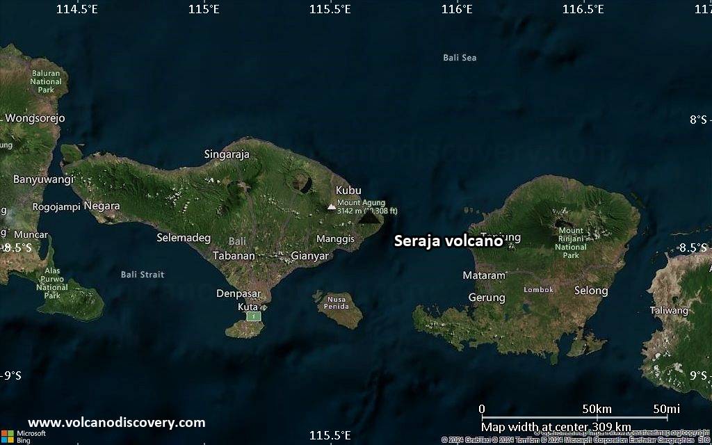 Satellite/aerial-type map of Seraja volcano (local scale medium)