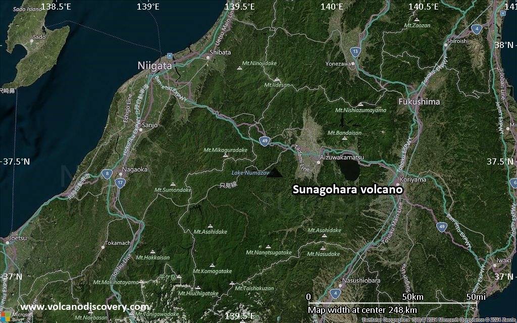 Satellite/aerial-type map of Sunagohara volcano (local scale medium)