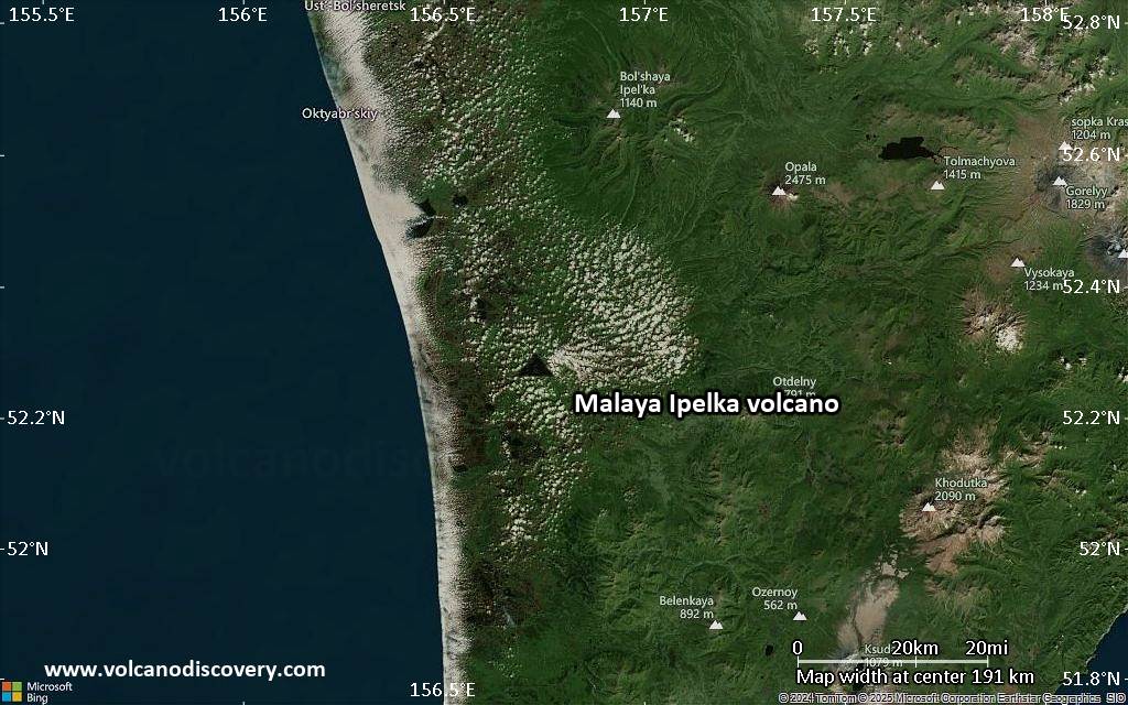 Satellite/aerial-type map of Malaya Ipelka volcano (local scale medium)