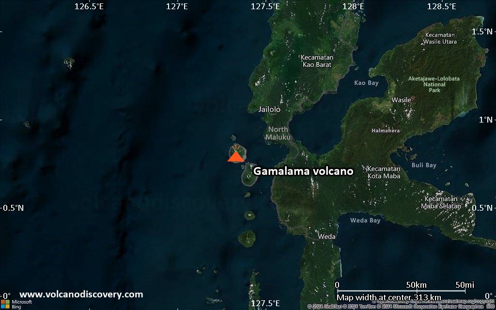 Satellite/aerial-type map of Gamalama volcano (local scale medium)