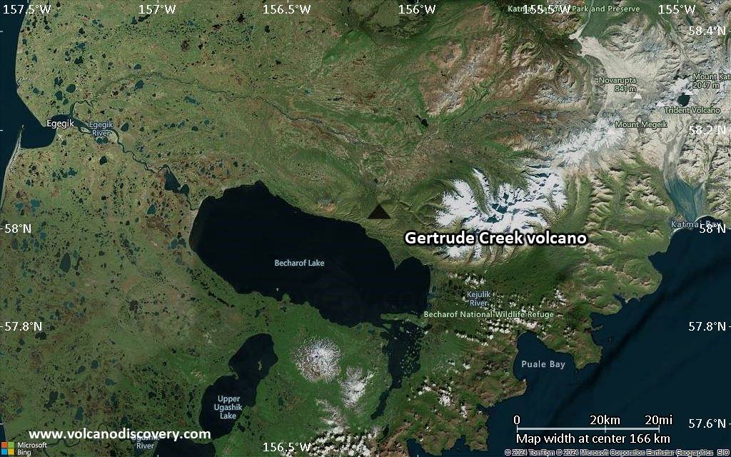 Satellite/aerial-type map of Gertrude Creek volcano (local scale medium)