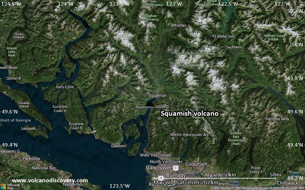 Satellite/aerial-type map of Squamish volcano (local scale medium)