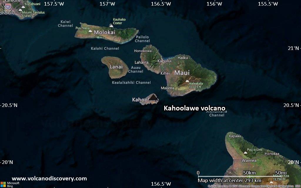 Satellite/aerial-type map of Kahoolawe volcano (local scale medium)