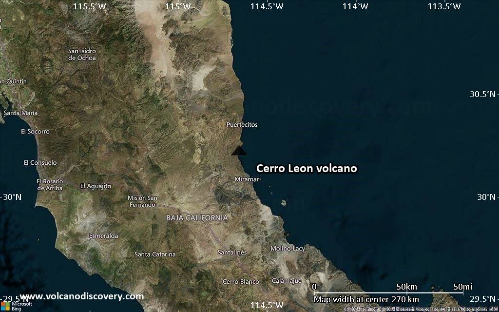 Satellite/aerial-type map of Cerro Leon volcano (local scale medium)