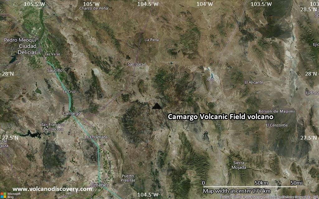 Satellite/aerial-type map of Camargo Volcanic Field volcano (local scale medium)