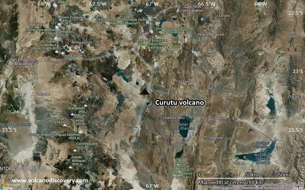 Satellite/aerial-type map of Curutu volcano (local scale medium)