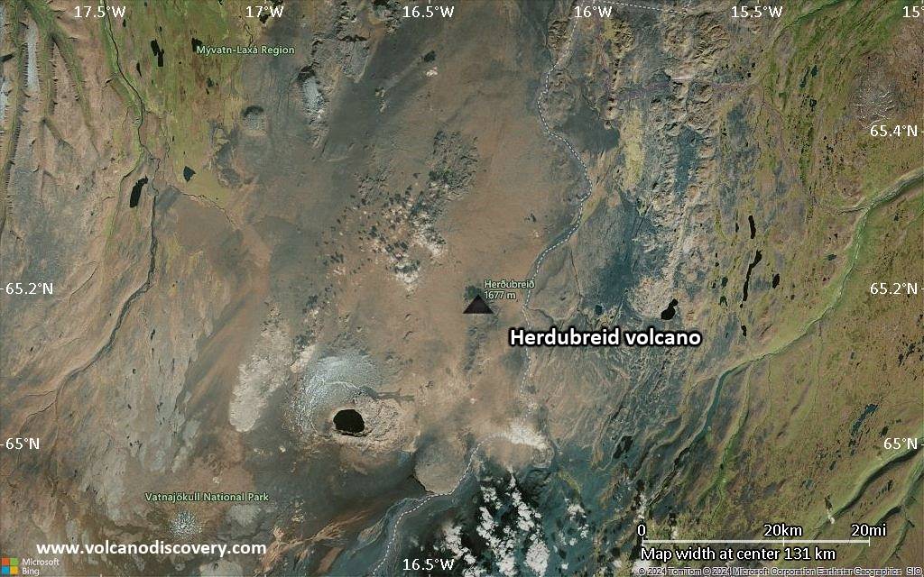 Satellite/aerial-type map of Herdubreid volcano (local scale medium)