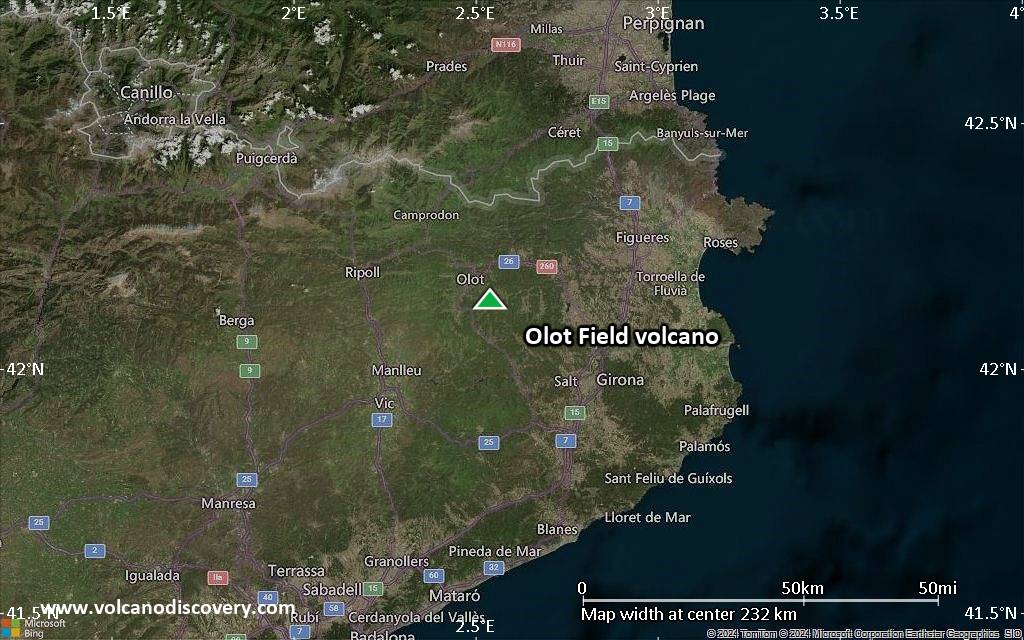 Satellite/aerial-type map of Olot Field volcano (local scale medium)