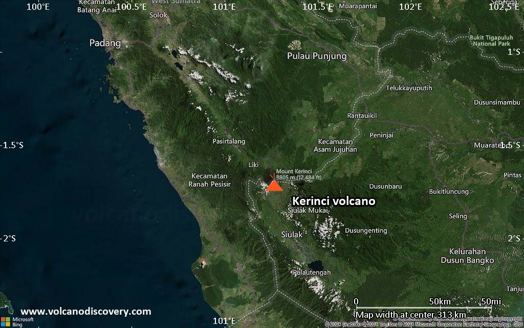 Satellite/aerial-type map of Kerinci volcano (local scale medium)