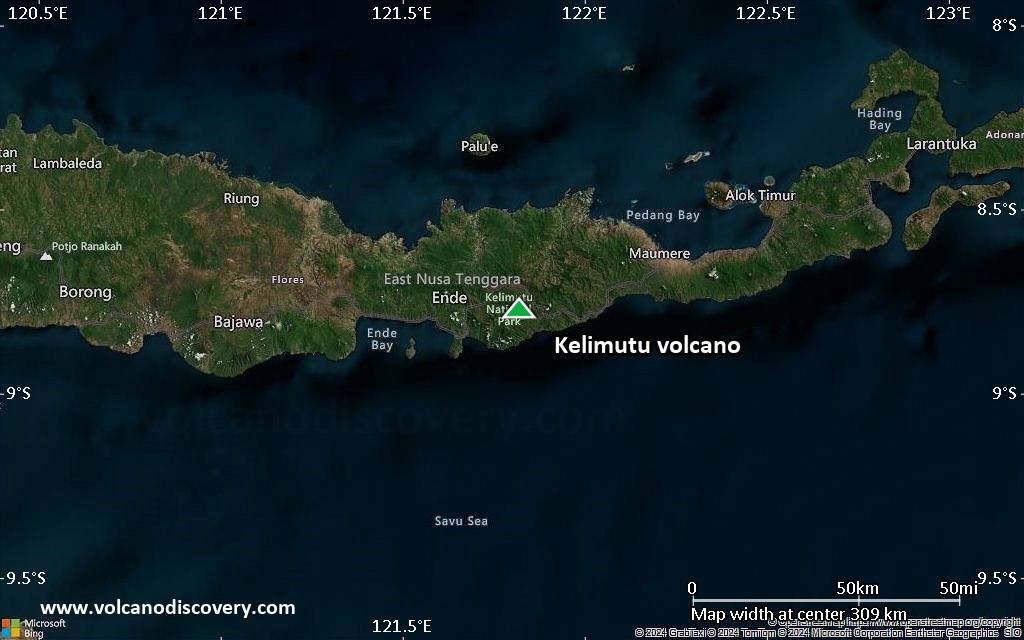 Satellite/aerial-type map of Kelimutu volcano (local scale medium)