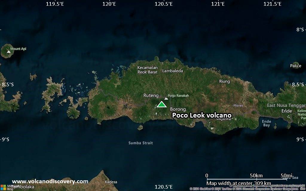 Satellite/aerial-type map of Poco Leok volcano (local scale medium)